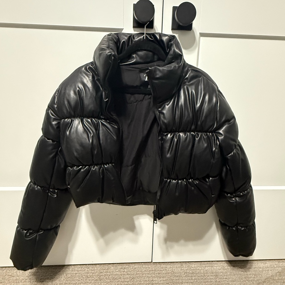 Zara Shiny Black Puffer Jacket